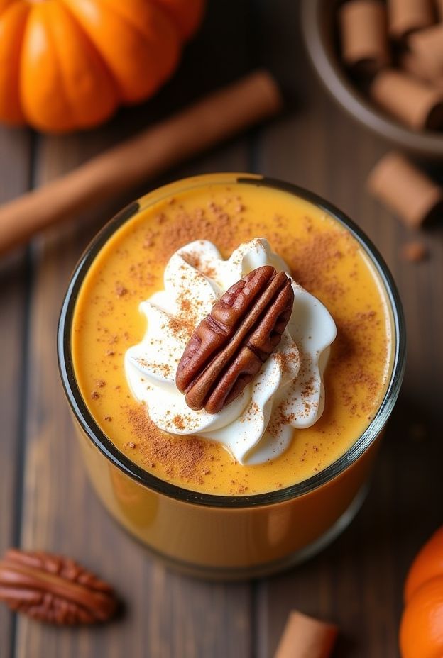 A delicious pumpkin pie smoothie bowl topped with creamy yogurt, granola, and a sprinkle of cinnamon.