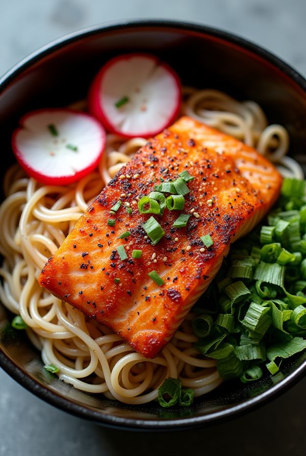 Enjoy a delicious Crispy Salmon Soba Bowl with pan-seared salmon, chilled soba noodles, and sesame soy dressing.