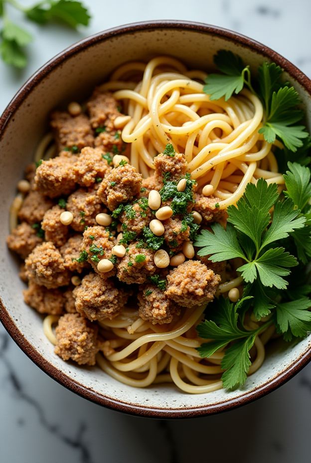 Garlic Lime Turkey Noodle Bowl featuring ground turkey, noodles, and roasted peanuts.