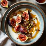 Delicious Caramelized Fig Yogurt Bowl topped with honey and pistachios, a perfect healthy breakfast or dessert treat.