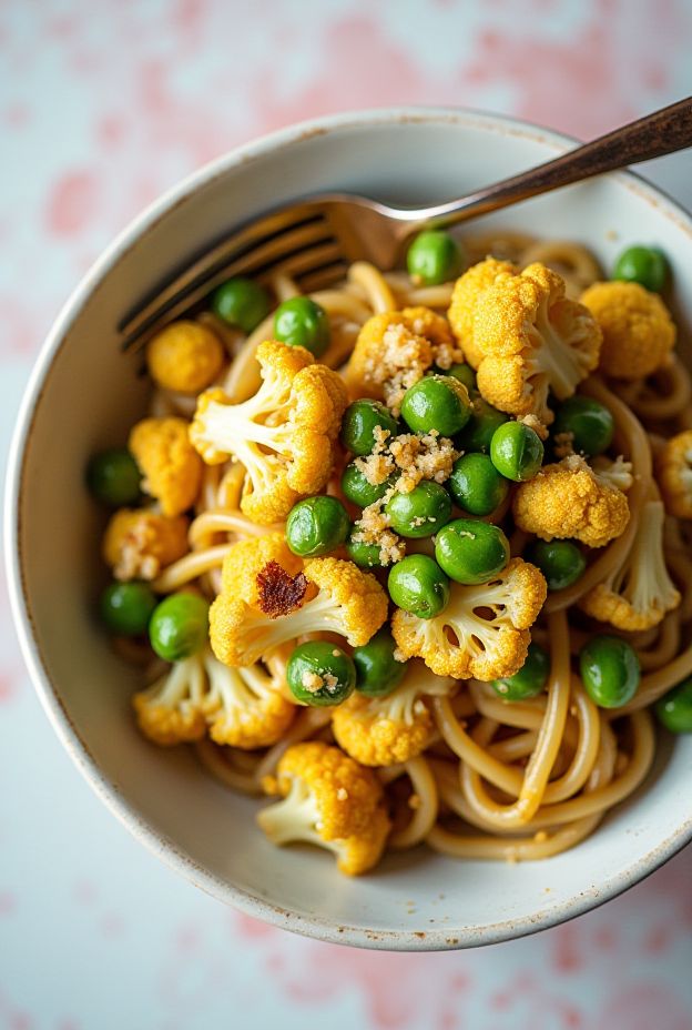 Creamy Cashew Curry Soba Bowl featuring roasted cauliflower and edamame, combining flavors and nutrition.