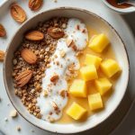 Tropical Pineapple Coconut Millet Bowl with pineapple, coconut milk, and toasted almonds, perfect for a healthy meal.