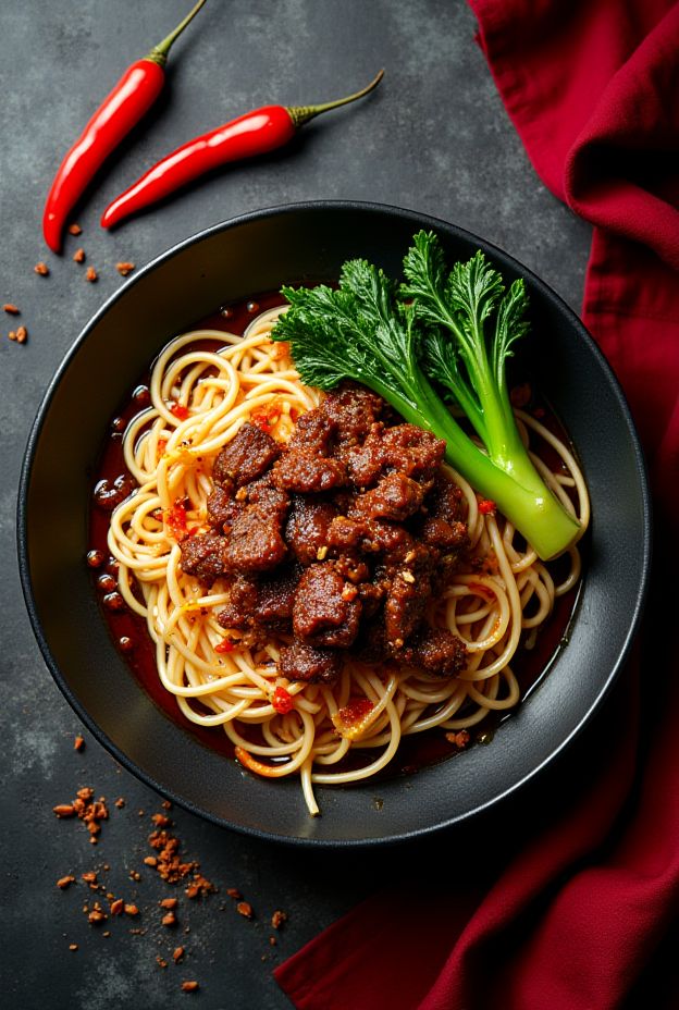 Vibrant Sichuan Pepper Beef Glass Noodle Bowl with stir-fried beef, glass noodles, and crunchy bok choy.