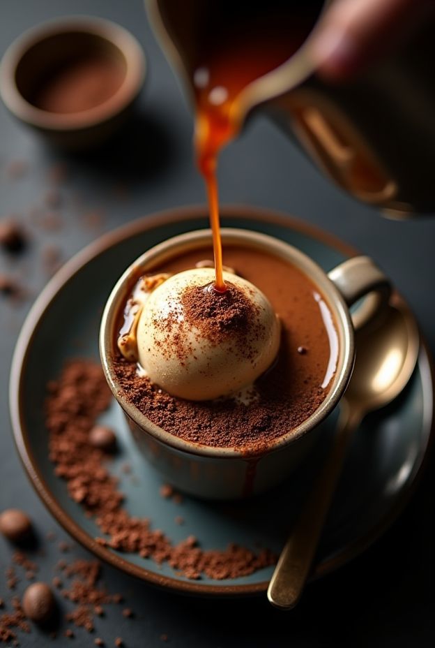 Espresso Affogato Nice Cream Bowl with coffee, cookies, and chocolate shavings for a delicious dessert.