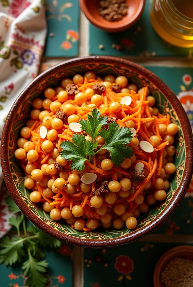 This Moroccan Carrot & Chickpea Salad Bowl features warm chickpeas, shredded carrots, and a fragrant orange blossom dressing.