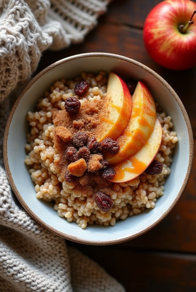 Nutty Apple Cinnamon Buckwheat Bowl with almond butter, apples, and cinnamon, perfect for a nutritious meal.