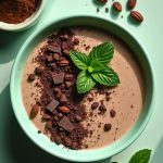 Mint Chocolate Protein Bowl garnished with dark chocolate shavings and fresh mint for a nutritious treat.